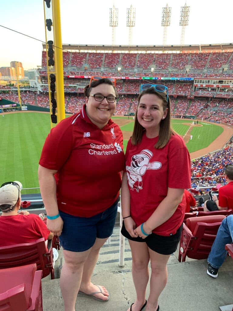 Two event attendees enjoying evening at the ballpark