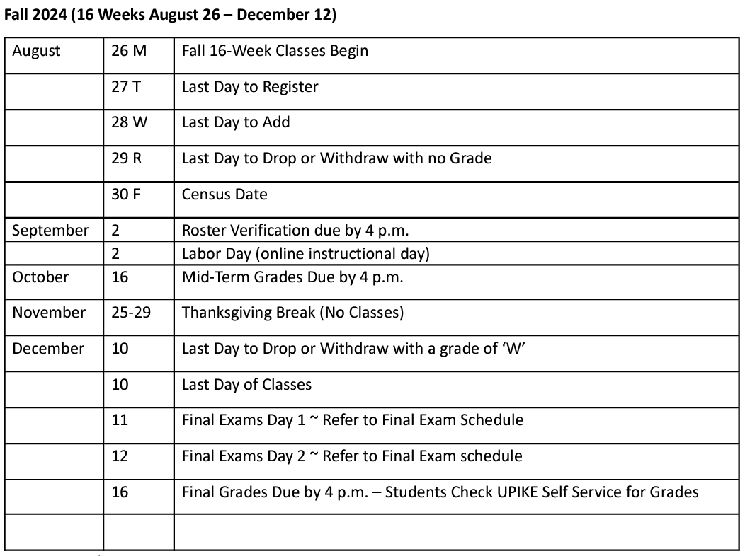 Academic Calendars UPIKE Academic Calendars UPIKE