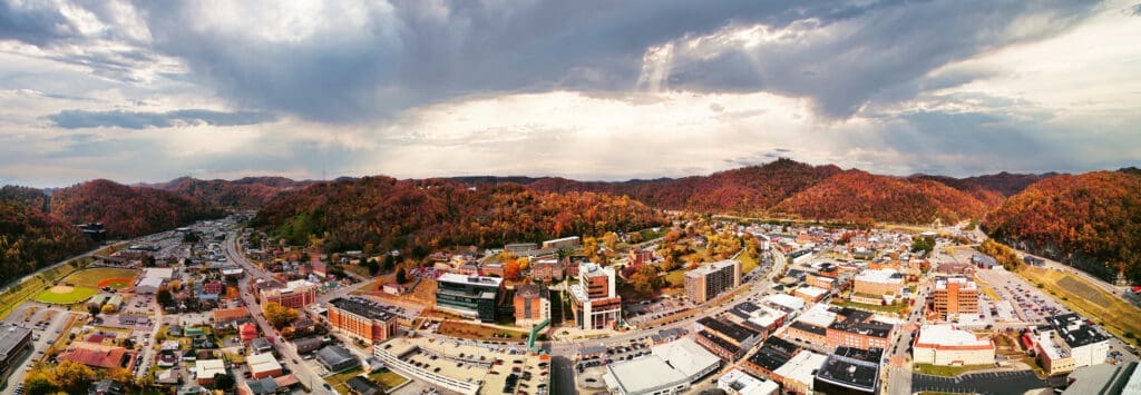 campus in fall by drone