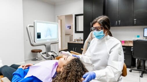 Child getting a dental exam